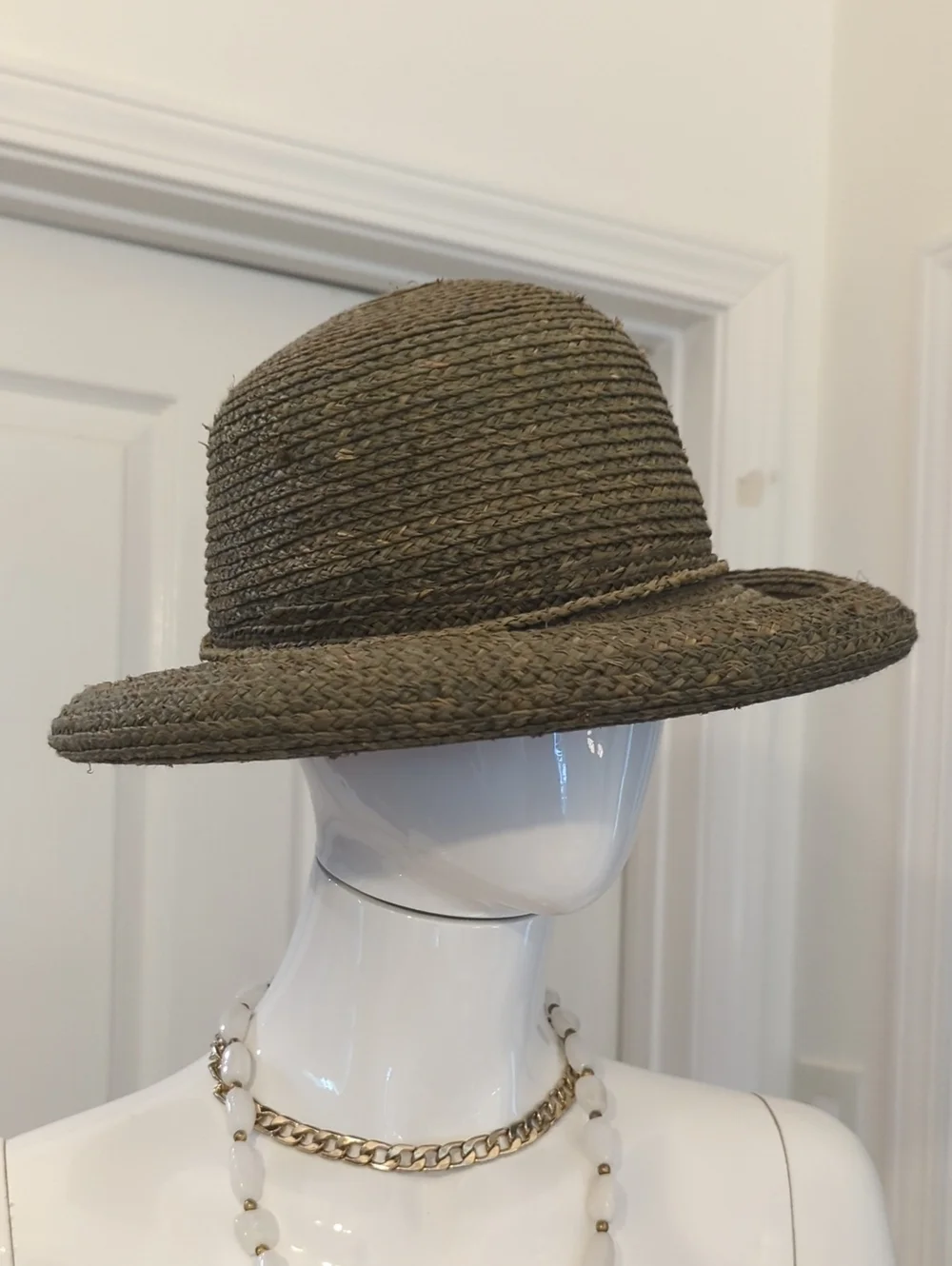 Vintage Callanan Woven Straw Sun Hat with Tied Rope Trim - Olive Brown One Size - Picture 9 of 9